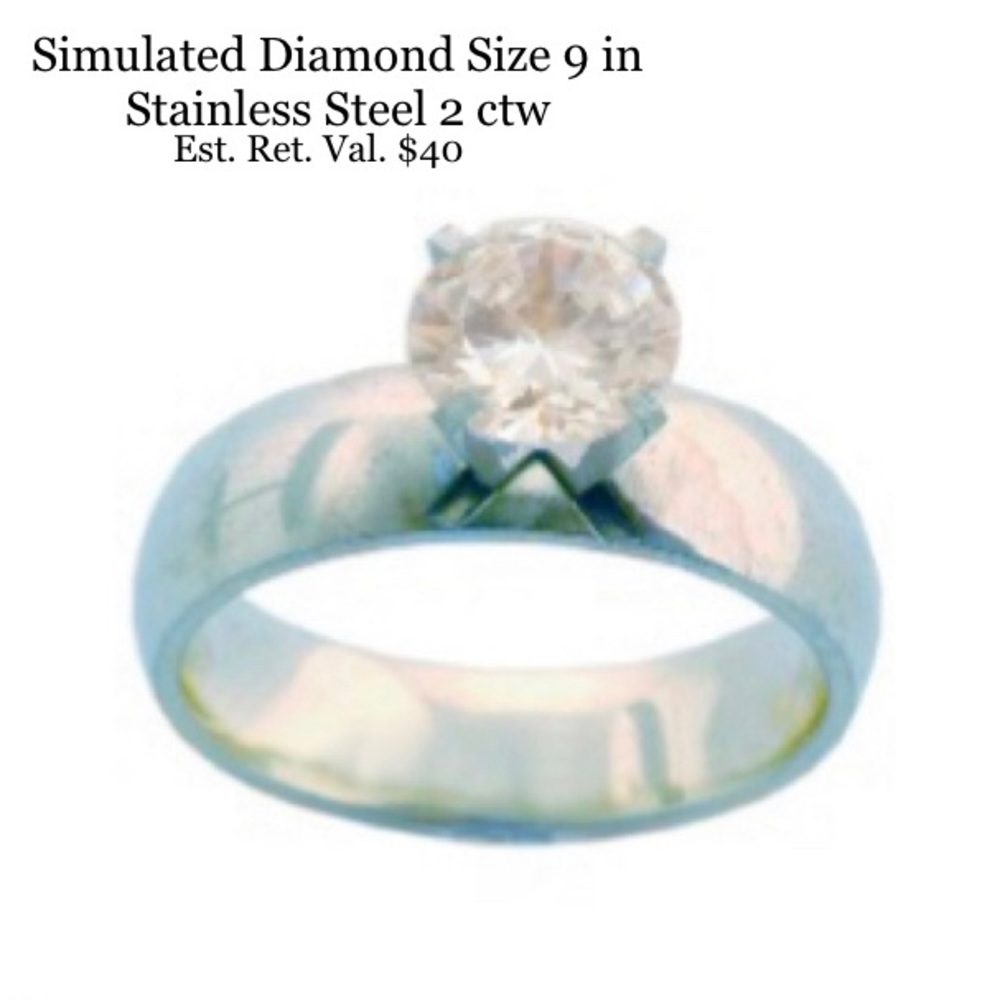 Simulated Diamond Size 9 in Stainless Steel 2 ctw